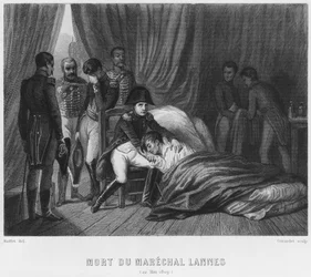 Last moments of Marshal Lannes, Duke of Montebello, at the battle of Essling on 22nd May 1809, engraved by Abraham Girardet